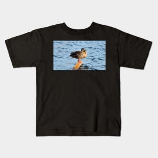 Female Mallard Duck Standing On A Block Of Wood Kids T-Shirt